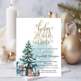 Es ist kalt draußen Kiefernbaum präsentiert Babydu Einladung