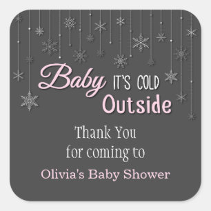 Es ist kalt draußen Schneeflocken Baby Shower Aufk Quadratischer Aufkleber