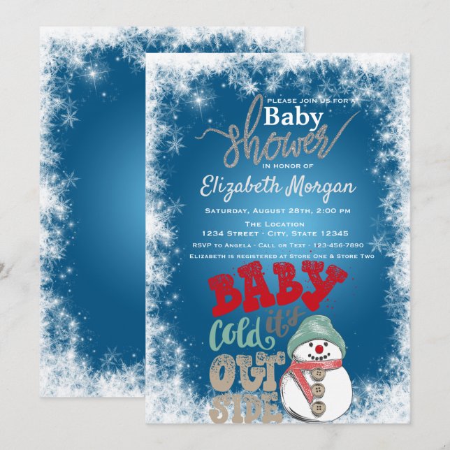Es ist kalt draußen, Snowman Snowflakes Babydusche Einladung (Vorne/Hinten)