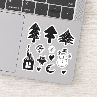 Es ist kalt draußen Snowman Trees Hearts B/W Aufkleber