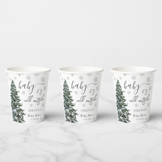 Es ist kalt draußen | Winter Tree Baby Dusche Pappbecher (Multi)