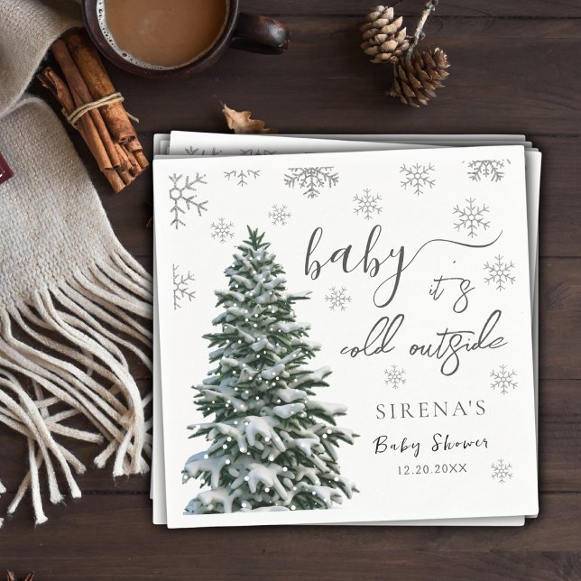Es ist kalt draußen | Winter Tree Gray Baby Shower Serviette (Von Creator hochgeladen)