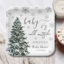 Es ist kalt draußen | Winterbaum Grau Baby Shower