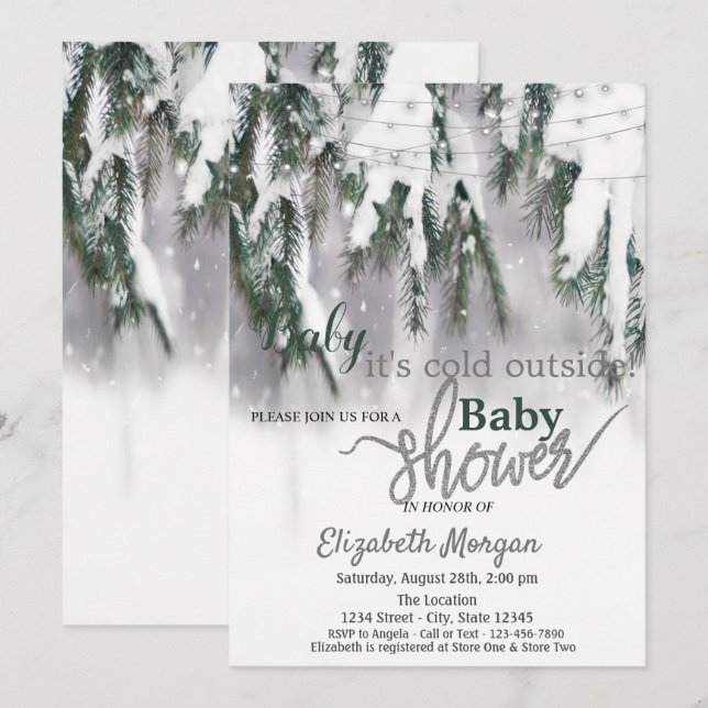 Es ist kalte Outside Pine Tree Snow Baby Dusche Einladung (Vorne/Hinten)
