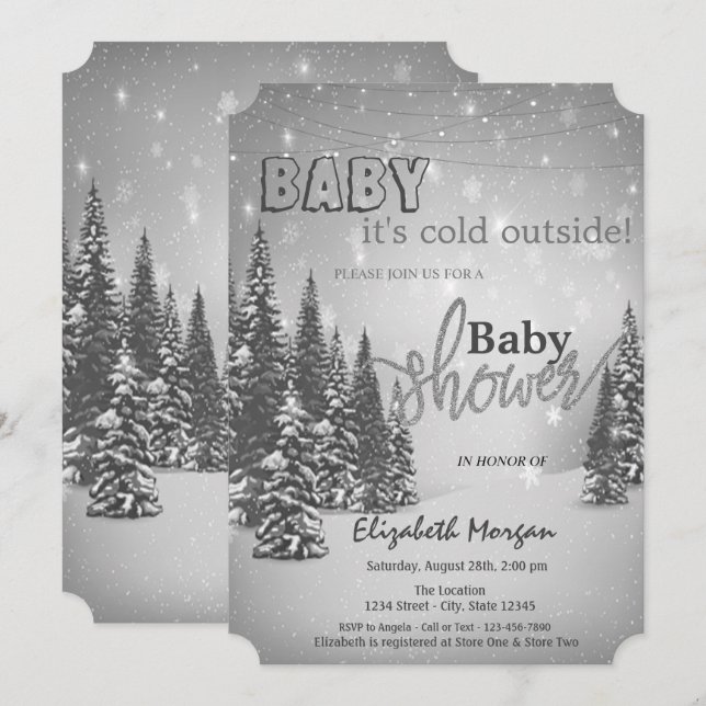 Es ist kalte Outside Pine Trees Baby Dusche Einladung (Vorne/Hinten)