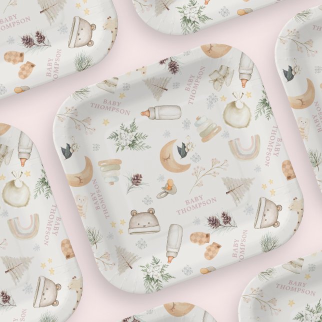 Es ist kalte Outside Pink Girl Winter Baby Dusche Pappteller (Von Creator hochgeladen)
