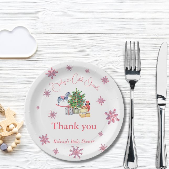 Es ist kalte Outside Pink Girl Winter Baby Dusche Pappteller (Von Creator hochgeladen)