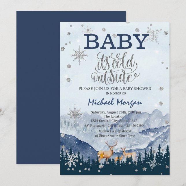 Es ist kalte Outside Rentiers Mountains Baby Dusch Einladung (Vorne/Hinten)