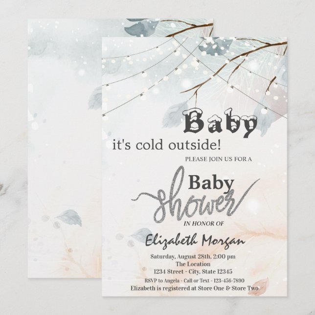 Es ist kalte Outside Tree Branch Baby Dusche Einladung (Vorne/Hinten)