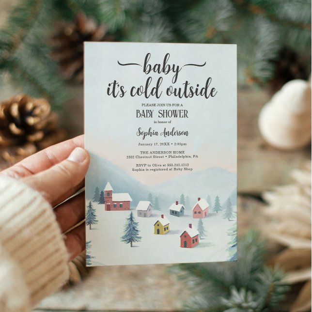 Es ist kalte Outside Village Winter Baby Dusche Einladung (Von Creator hochgeladen)