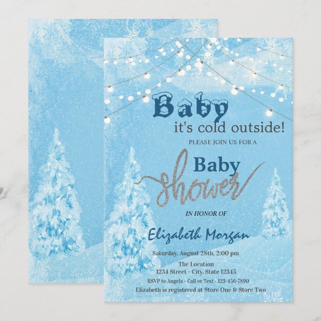 Es ist kalte Outside Winter Forest Baby Dusche Einladung (Vorne/Hinten)