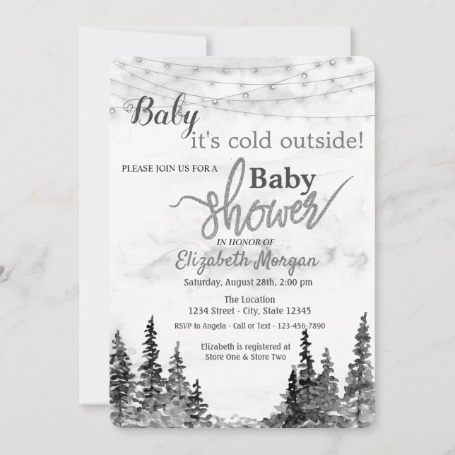 Es ist kalte Outside Winter Forest Gray Baby Dusch Einladung (Vorderseite)