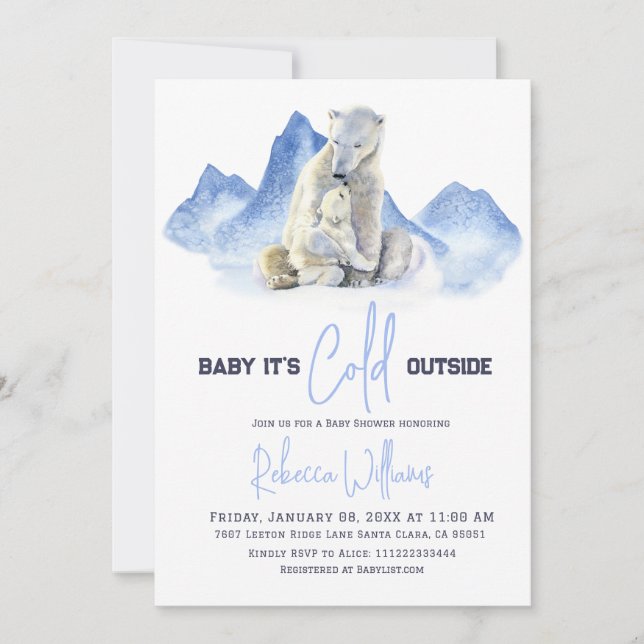 Es ist kalte Outside Winter Polar Bear Baby Dusche Einladung (Vorderseite)