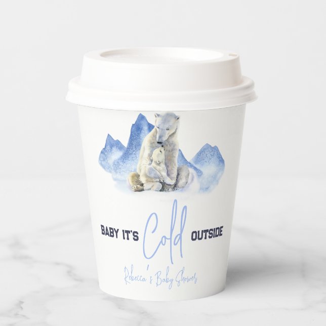 Es ist kalte Outside Winter Polar Bear Baby Dusche Pappbecher (Vorderseite)