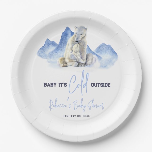 Es ist kalte Outside Winter Polar Bear Baby Dusche Pappteller (Vorderseite)