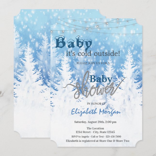 Es ist kalte Outside Wonderland Forest Baby Dusche Einladung (Vorne/Hinten)
