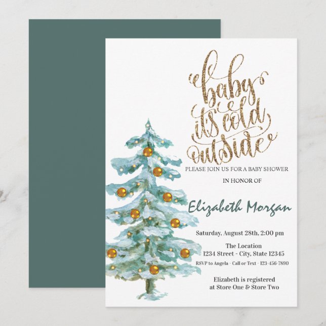 Es ist kalte Pine Tree Baby Dusche Einladung (Vorne/Hinten)