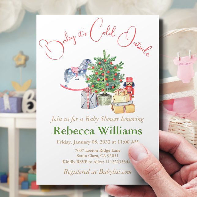 Es ist kalter Winter Weihnachtsbaum Geschenke Baby Einladung (Von Creator hochgeladen)