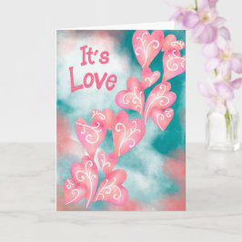 Es ist Liebe – Pink & Teal Herz-Kaskade Karte