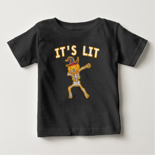 ES IST LIT - DABBING HALLOWEEN PUMPKIN SKELETON BABY T-SHIRT