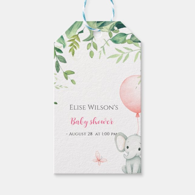 Es ist Mädchen! Niedliches kleines Elefantenbaby m Geschenkanhänger (Vorderseite)