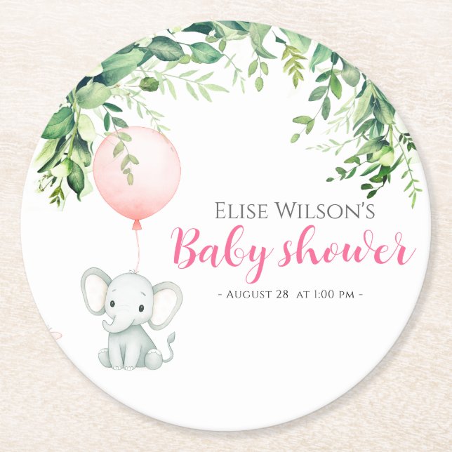Es ist Mädchen! Niedliches kleines Elefantenbaby m Runder Pappuntersetzer (Vorderseite)