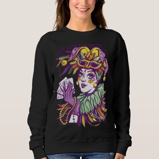 Es ist Mardi Gras Frau Jester Hat Parade Beads Mas Sweatshirt (Vorderseite)