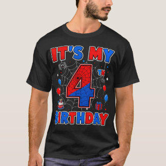 Es ist mein 4. Geburtstag, Junge Spinnennetz-Theme T-Shirt