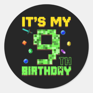 Es ist mein 9. Geburtstag 9-jähriger Junge Gamer P Runder Aufkleber