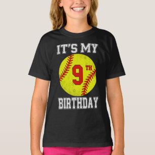 Es ist mein 9. Geburtstag Mädchen Softball 9 Jahre T-Shirt
