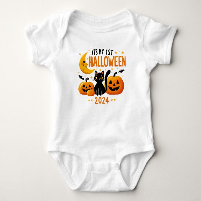 Es ist meine 1. Halloween Kürbis Black Cat Baby Strampler (Vorderseite)