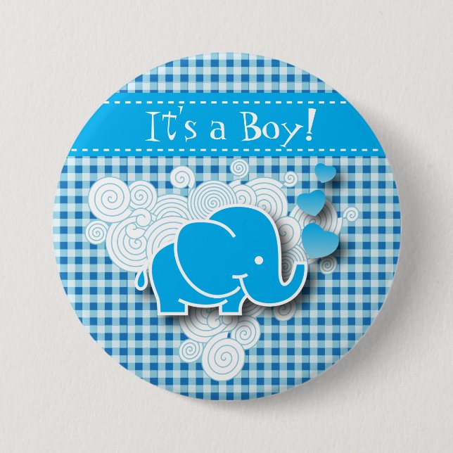Es ist mit Baby-Elefanten ein Jungen-, Blaues u. Button (Vorderseite)