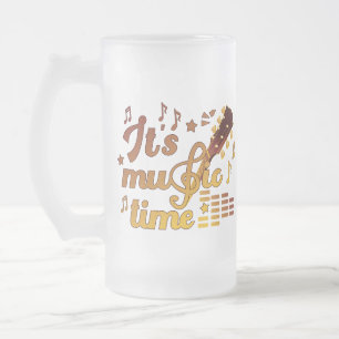 Es ist Musik-Zeit, Gold Gitarre Musical Mattglas Bierglas