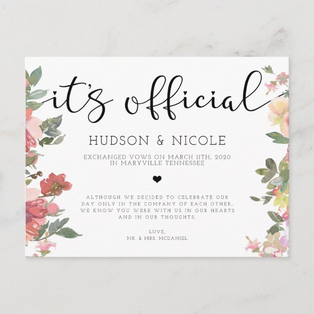 Es ist Offizielle Elopement Wedding Ankündigung Po (Vorderseite)