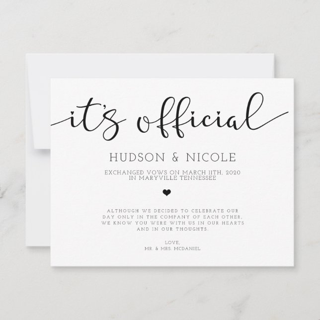 Es ist Offizielle Elopement Wedding Ankündigung Po (Vorderseite)
