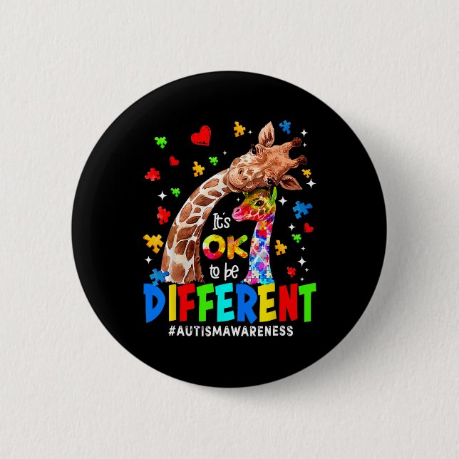 Es ist okay, anders zu sein Giraffe Autismus-Bewus Button (Vorderseite)