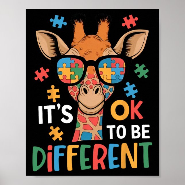 Es ist okay, anders zu sein Giraffe-Autismus-Bewus Poster (Vorne)