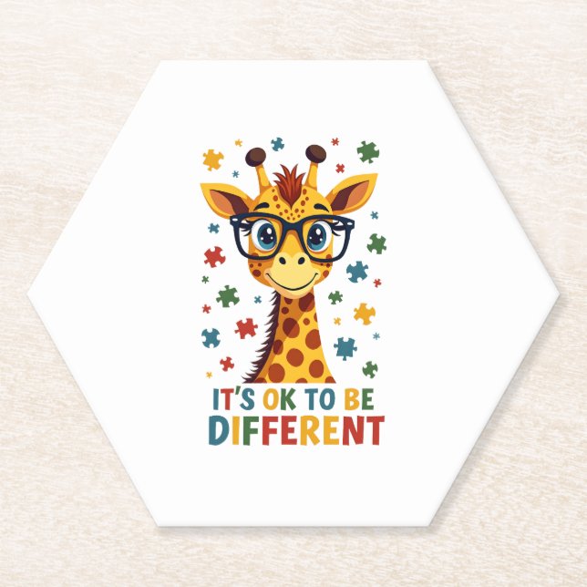 Es ist okay, anders zu sein Giraffe-Autismus-Bewus Untersetzer (Vorderseite)