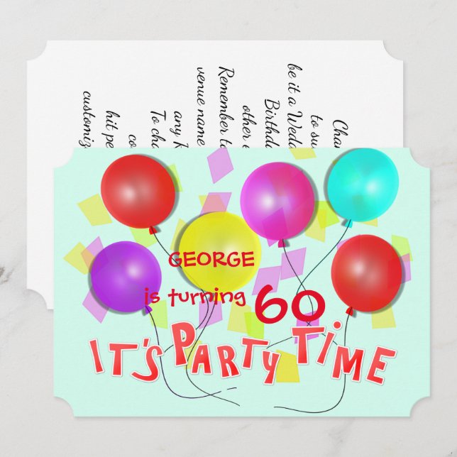Es ist Party Time farbenfrohe Balloons Personalisi Einladung (Vorne/Hinten)