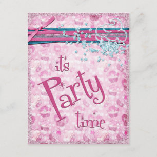 Es ist Party Zeit Extravagant Pink Cupcake Einladu Einladung