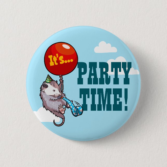 Es ist PARTY ZEIT! Floating Opossum Balloon Possum Button (Vorderseite)