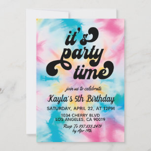 Es ist Party Zeit Groovy Gefärbte Krawatte Geburts Einladung