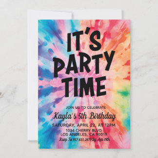 Es ist Party Zeit Groovy Gefärbte Krawatte Geburts Einladung