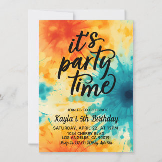 Es ist Party Zeit Groovy Gefärbte Krawatte Geburts Einladung