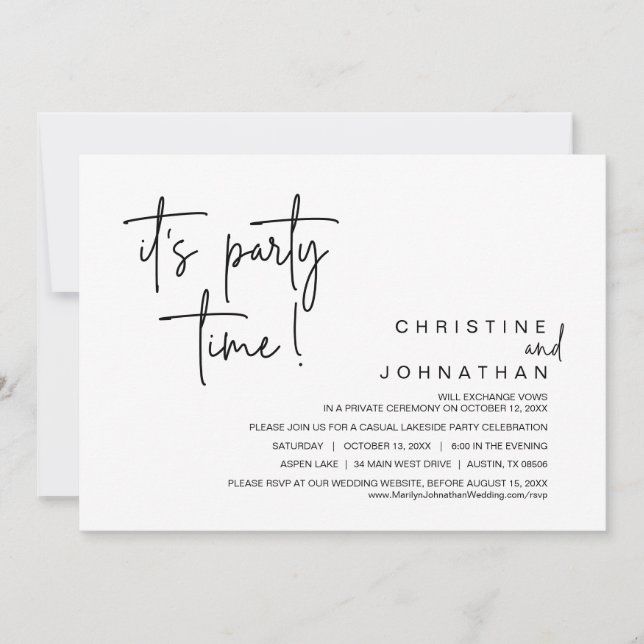 Es ist Party Zeit, Hochzeit Elopement Dinner Party Einladung (Vorderseite)