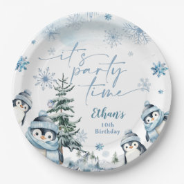 Es ist Party Zeit Pinguin Wintergeburt Pappteller