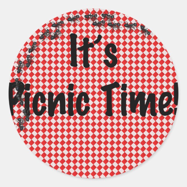 Es ist Picnic Time! Rotes Tischtuch mit Anten Runder Aufkleber (Vorderseite)