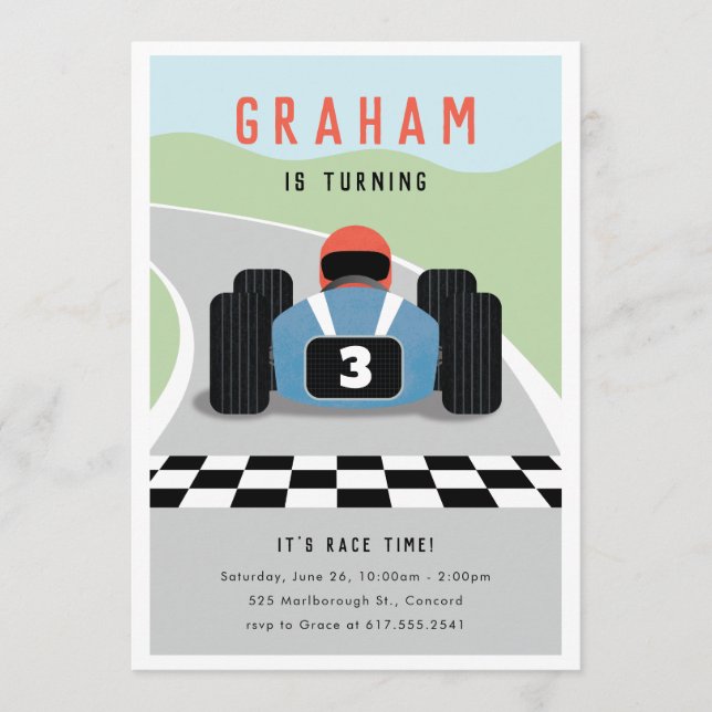 Es ist Race Time Birthday Einladung (Vorderseite)