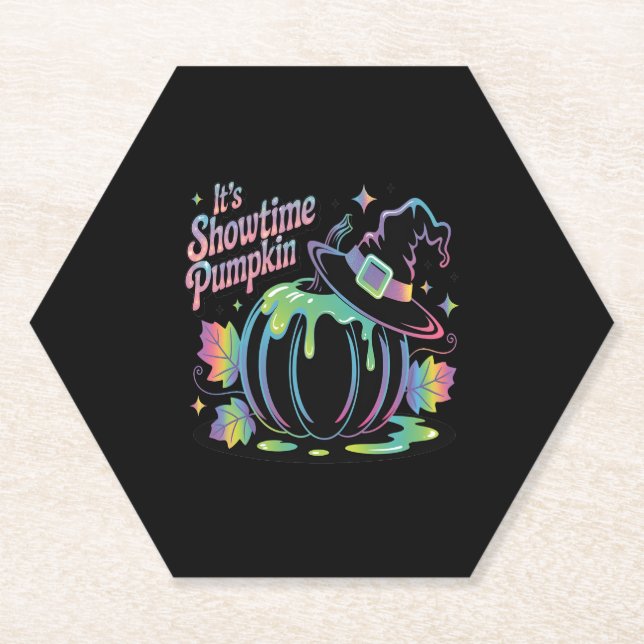 Es ist Showtime Pumpkin Hat Pumpkin Untersetzer (Vorderseite)