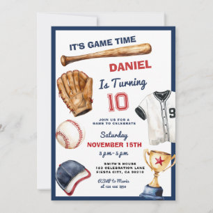 Es ist Spielzeit Baseball-Geburtstags-Einladung Einladung